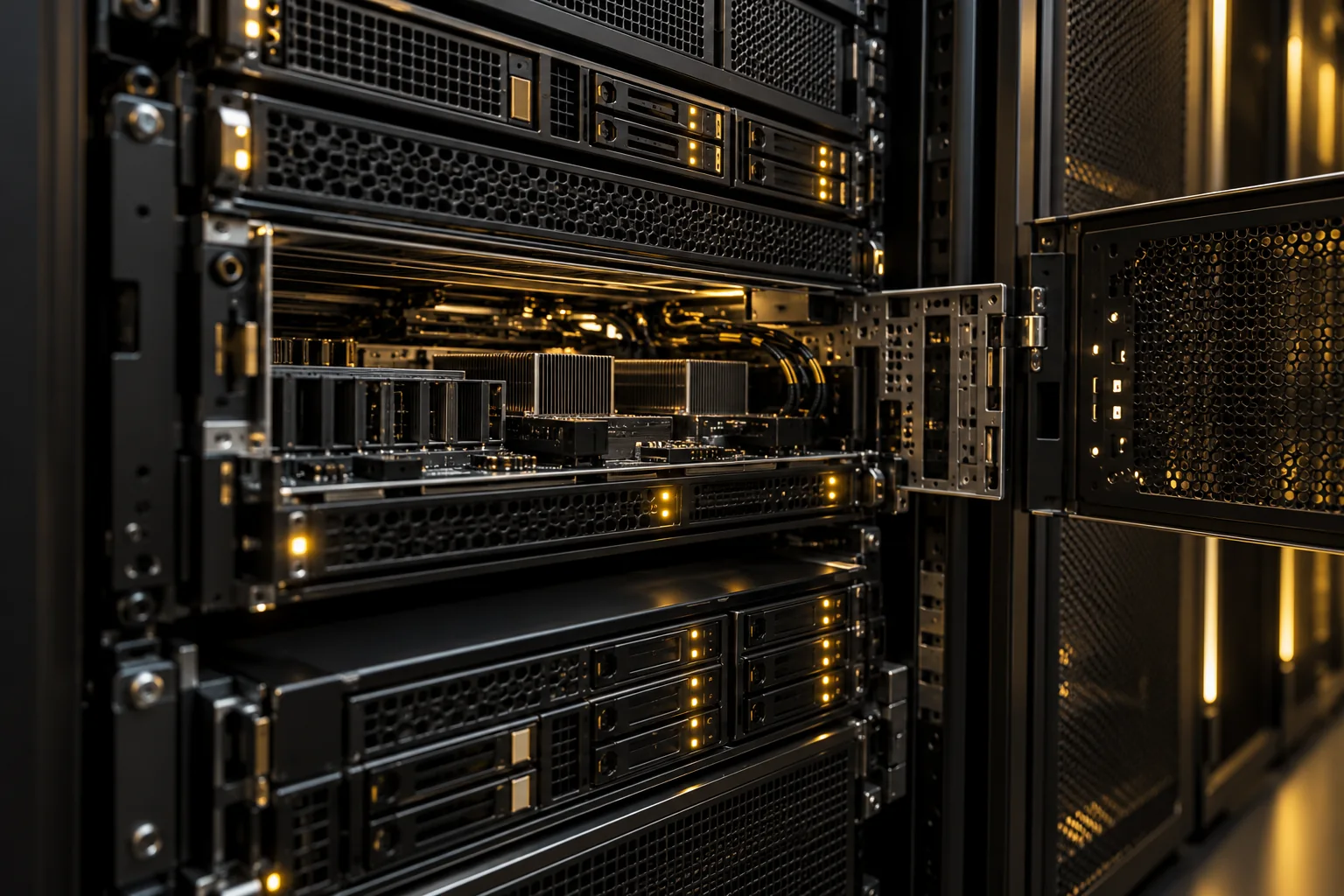 Nahaufnahme eines Root-Servers im Rack